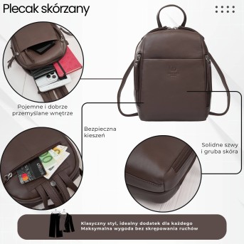 Plecak damski skórzany miejski mały czarny elegancki