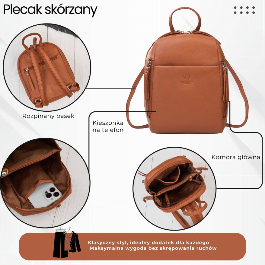 Plecak damski skórzany miejski mały czarny elegancki