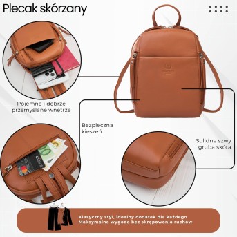 Plecak damski skórzany miejski mały czarny elegancki