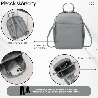 Plecak damski skórzany miejski mały czarny elegancki