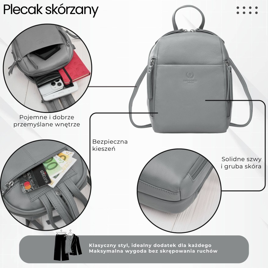 Plecak damski skórzany miejski mały czarny elegancki