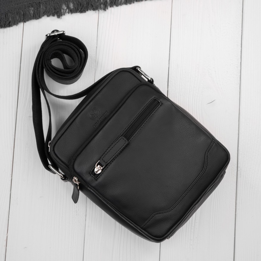 Saszetka męska skórzana na ramię czarna z wcięciem Paolo Peruzzi AY-30-BL