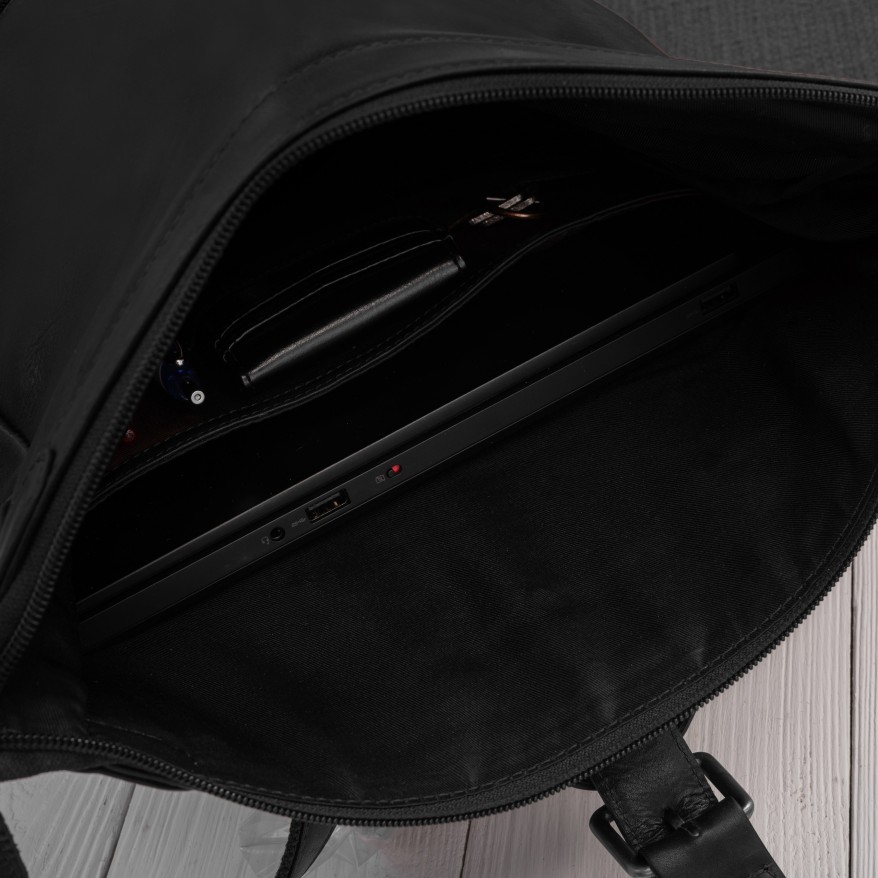 Plecak Roll Top Skórzany Vintage na Laptopa Czarny Unisex AY-32-BL | Miejski Styl