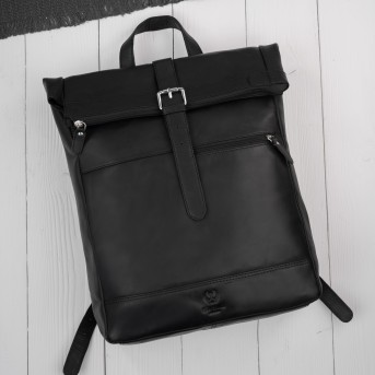 Plecak Roll Top Skórzany Vintage na Laptopa Czarny Unisex AY-32-BL | Miejski Styl