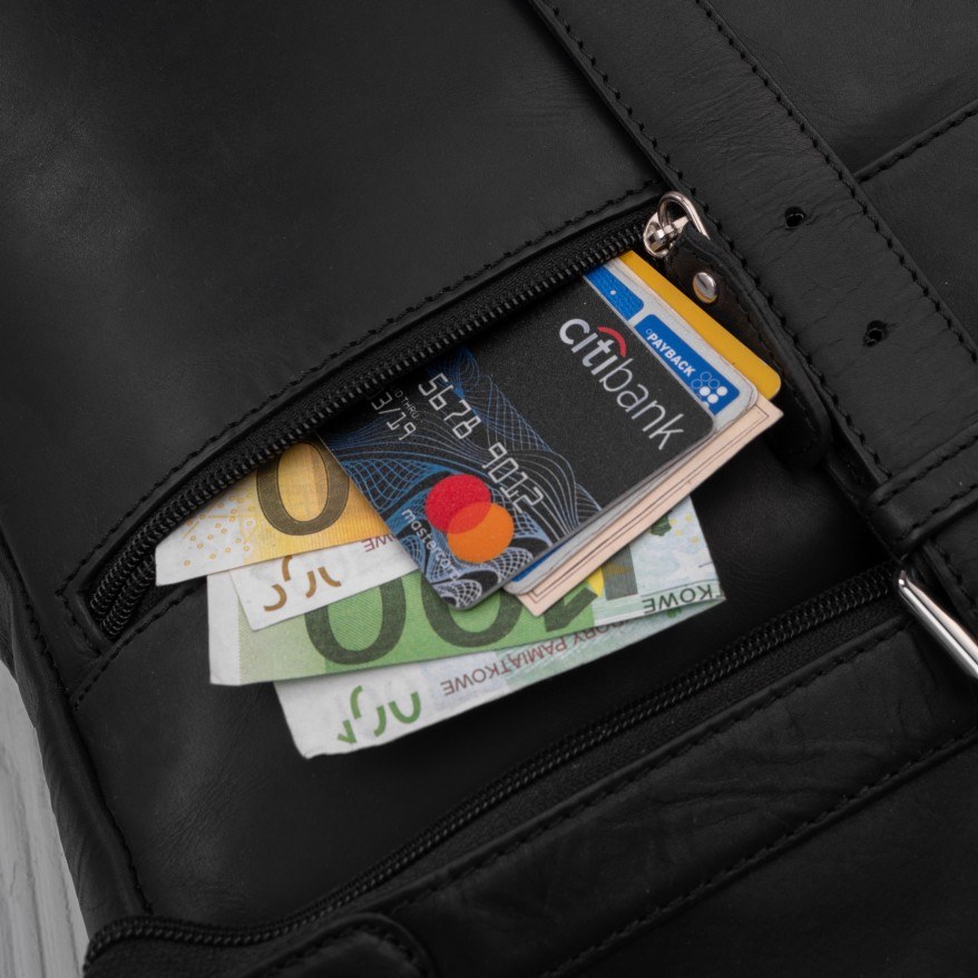 Plecak Roll Top Skórzany Vintage na Laptopa Czarny Unisex AY-32-BL | Miejski Styl