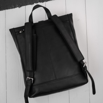 Plecak Roll Top Skórzany Vintage na Laptopa Czarny Unisex AY-32-BL | Miejski Styl