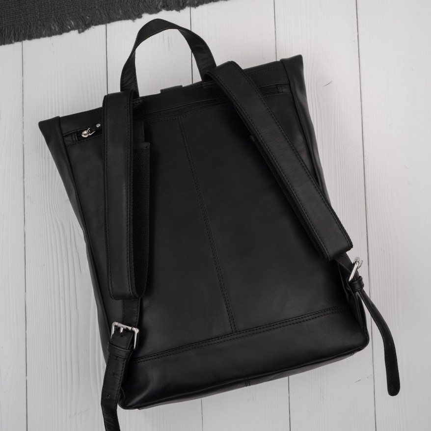 Plecak Roll Top Skórzany Vintage na Laptopa Czarny Unisex AY-32-BL | Miejski Styl