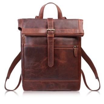 Plecak roll top skórzany vintage na laptopa miejski koniakowy Paolo Peruzzi AY-32-CG