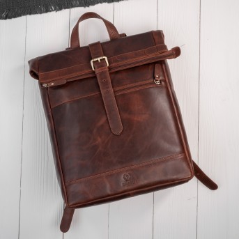 Plecak Roll Top Skórzany Vintage na Laptopa Koniakowy Unisex AY-32-CG | Miejski Styl