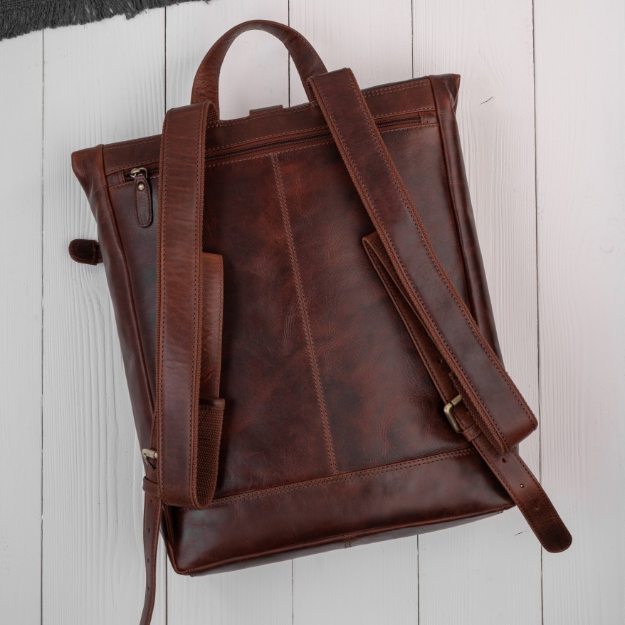 Plecak Roll Top Skórzany Vintage na Laptopa Koniakowy Unisex AY-32-CG | Miejski Styl