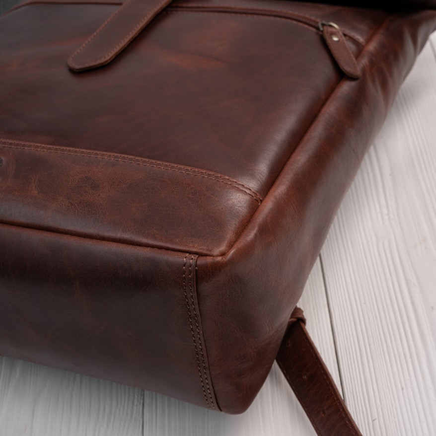 Plecak Roll Top Skórzany Vintage na Laptopa Koniakowy Unisex AY-32-CG | Miejski Styl