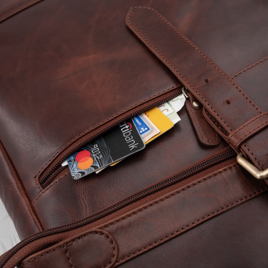 Plecak Roll Top Skórzany Vintage na Laptopa Koniakowy Unisex AY-32-CG | Miejski Styl