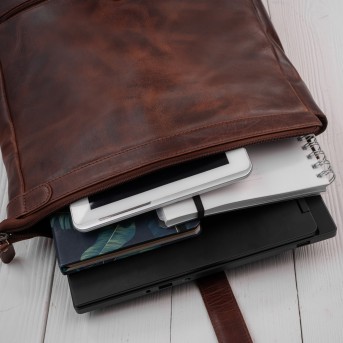 Plecak Roll Top Skórzany Vintage na Laptopa Koniakowy Unisex AY-32-CG | Miejski Styl