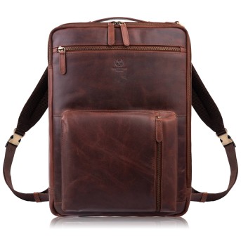 Plecak skórzany miejski do pracy premium na laptopa koniakowy Paolo Peruzzi AY-31-CG