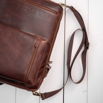 Plecak skórzany miejski do pracy premium na laptopa koniakowy Paolo Peruzzi