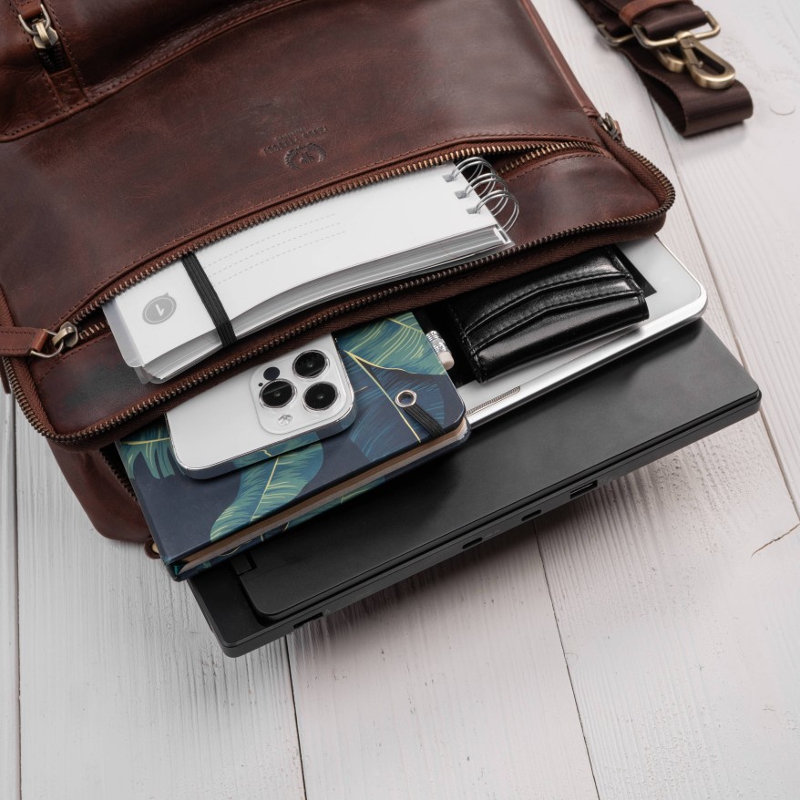 Plecak skórzany miejski do pracy premium na laptopa koniakowy Paolo Peruzzi