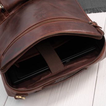 Plecak skórzany miejski do pracy premium na laptopa koniakowy Paolo Peruzzi