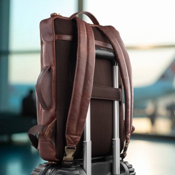 Plecak skórzany miejski do pracy premium na laptopa koniakowy Paolo Peruzzi