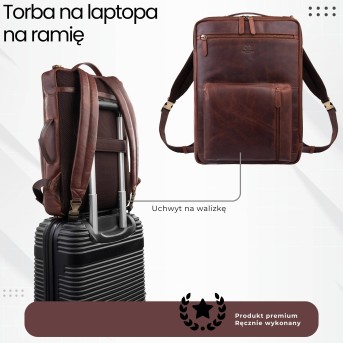 Plecak skórzany miejski do pracy premium na laptopa koniakowy Paolo Peruzzi AY-31-CG