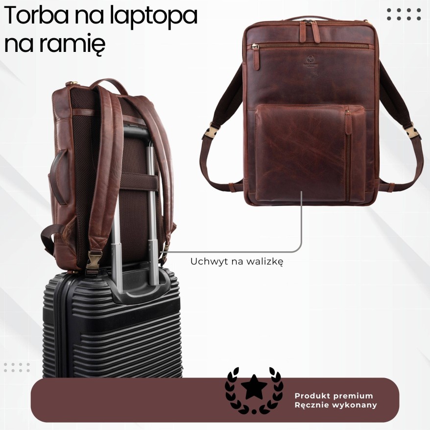 Plecak skórzany miejski do pracy premium na laptopa koniakowy Paolo Peruzzi AY-31-CG