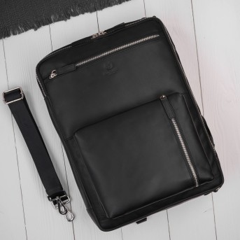 Plecak skórzany miejski do pracy premium na laptopa 2 w 1 czarny unisex AY-31-BL