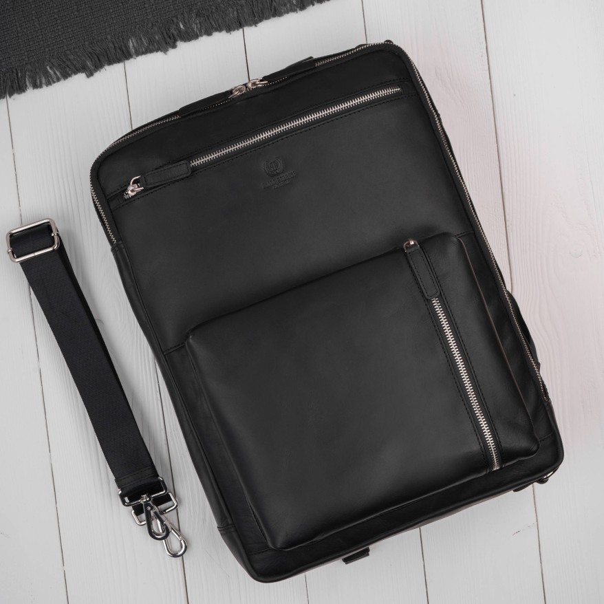 Plecak skórzany miejski do pracy premium na laptopa 2 w 1 czarny unisex AY-31-BL