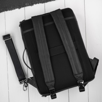 Plecak skórzany miejski do pracy premium na laptopa 2 w 1 czarny unisex AY-31-BL