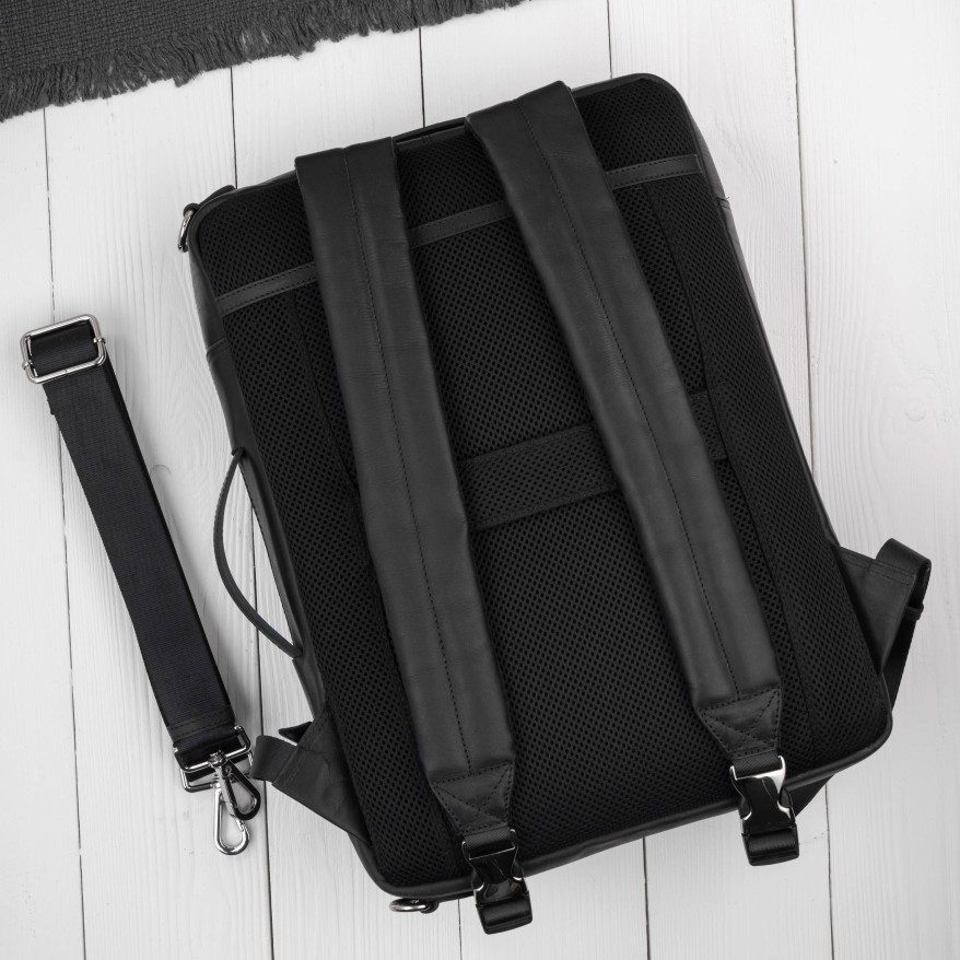 Plecak skórzany miejski do pracy premium na laptopa 2 w 1 czarny unisex AY-31-BL