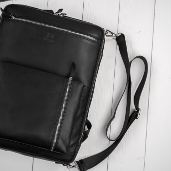 Plecak skórzany miejski do pracy premium na laptopa 2 w 1 czarny unisex AY-31-BL