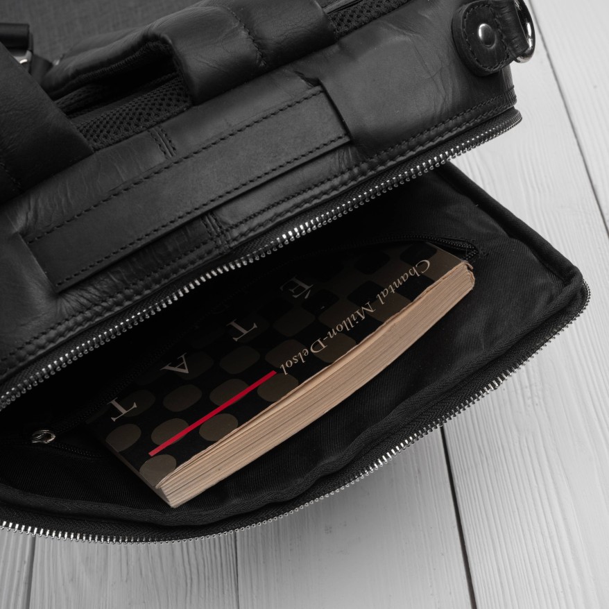 Plecak skórzany miejski do pracy premium na laptopa 2 w 1 czarny unisex AY-31-BL