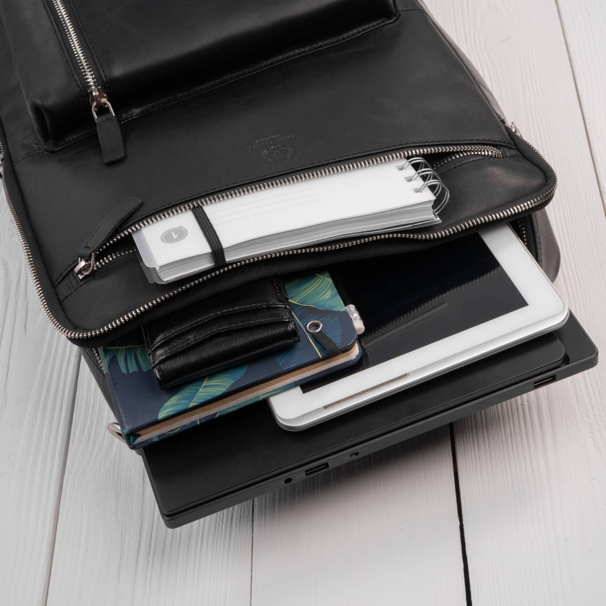 Plecak skórzany miejski do pracy premium na laptopa 2 w 1 czarny unisex AY-31-BL