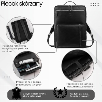 Plecak skórzany miejski do pracy premium na laptopa czarny Paolo Peruzzi AY-31-BL