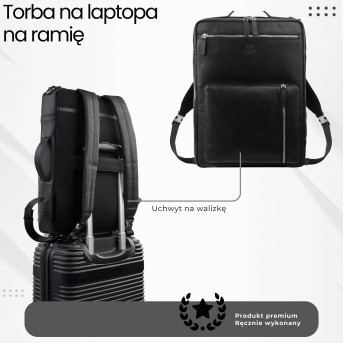 Plecak skórzany miejski do pracy premium na laptopa 2 w 1 czarny unisex AY-31-BL