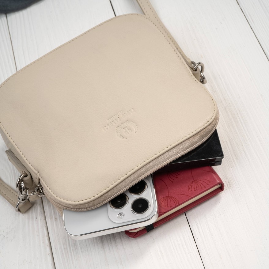 Torebka damska mała skórzana kopertówka beżowa Paolo Peruzzi