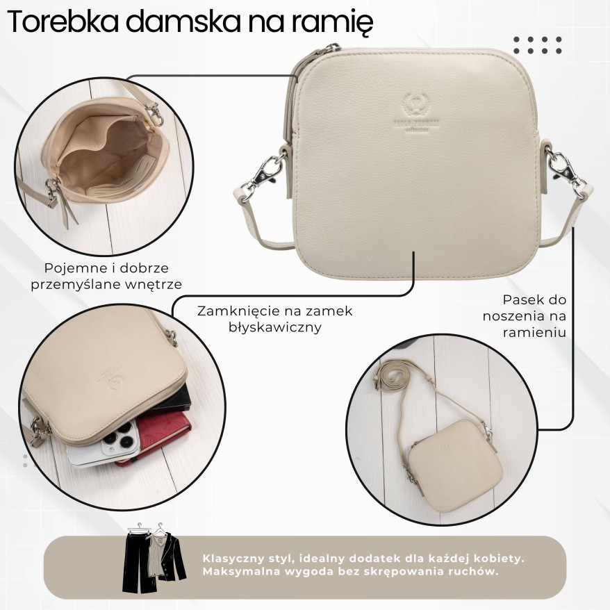 Torebka damska mała skórzana kopertówka beżowa Paolo Peruzzi