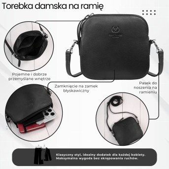 Mała torebka damska skórzana kopertówka na ramię czarna Paolo Peruzzi