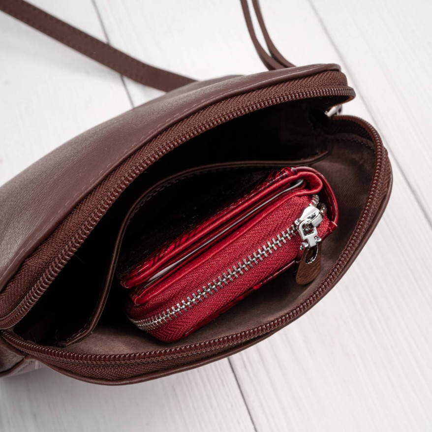 Torebka damska mała skórzana kopertówka na ramię brązowa Paolo Peruzzi