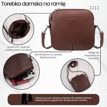 Mała torebka damska skórzana kopertówka na ramię brązowa Paolo Peruzzi