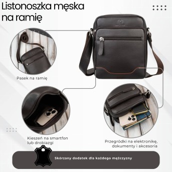 Saszetka męska skórzana na ramię brązowa z wcięciem Paolo Peruzzi AY-30-BRCG