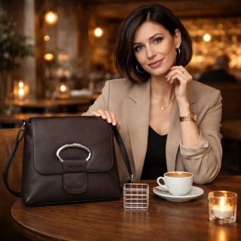 Listonoszka damska ze skóry naturalnej ciemnobrązowa klasyczna na co dzień AY-19-DBR Paolo Peruzzi