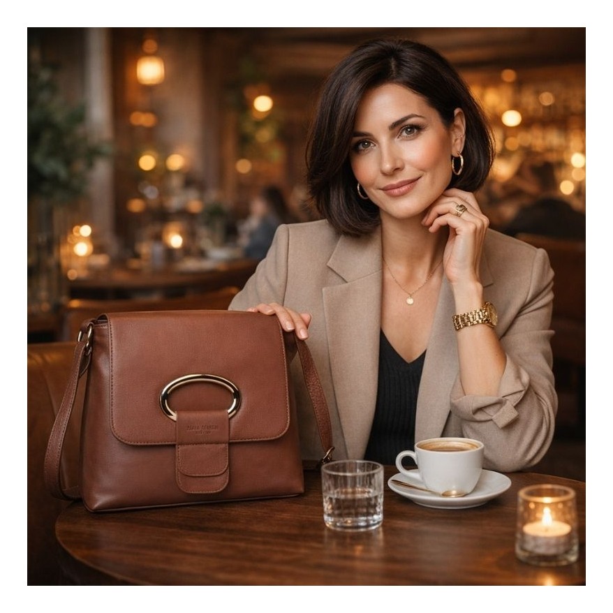 Listonoszka damska ze skóry naturalnej brązowa klasyczna na co dzień AY-19-BR Paolo Peruzzi