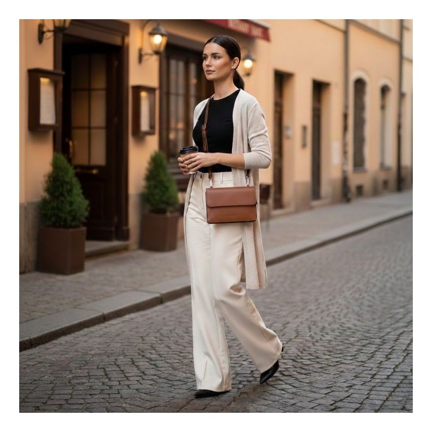 Mała skórzana torebka damska 2w1 koniakowa| Elegancka kopertówka i torebka na ramię – AY-21-CG