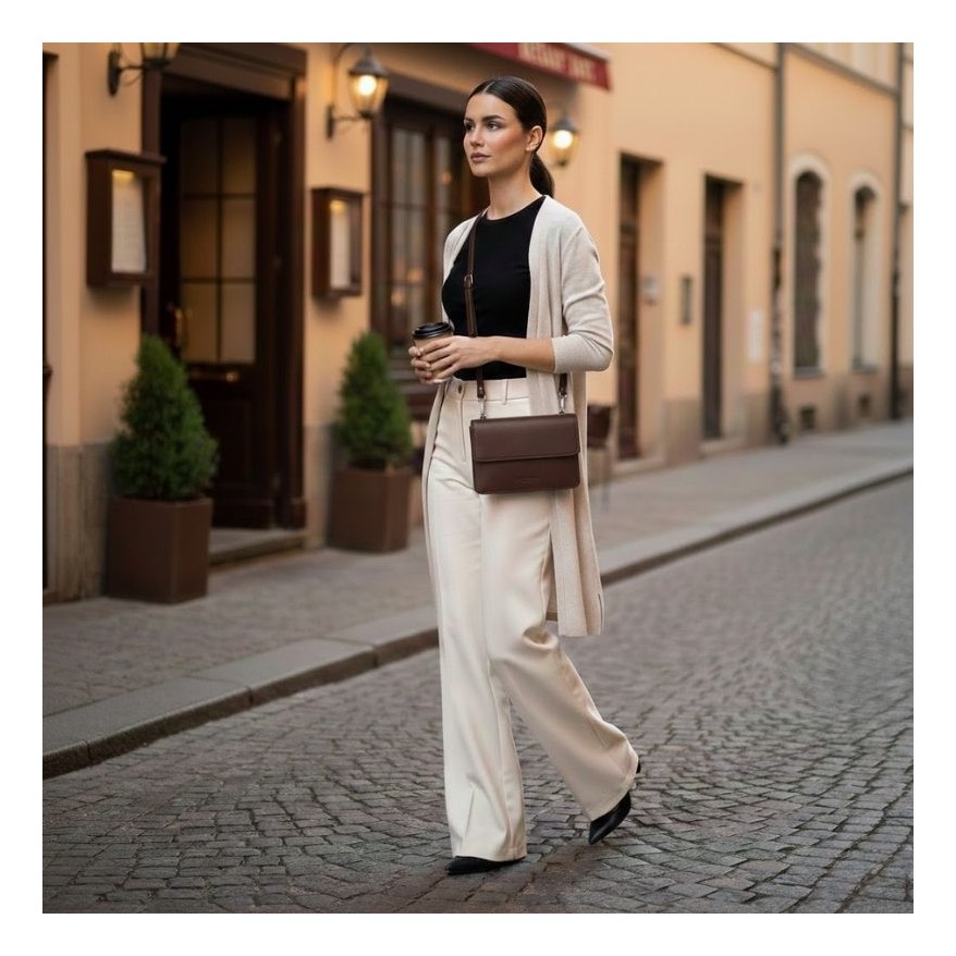 Mała skórzana torebka damska 2w1 brązowa| Elegancka kopertówka i torebka na ramię – AY-21-BR