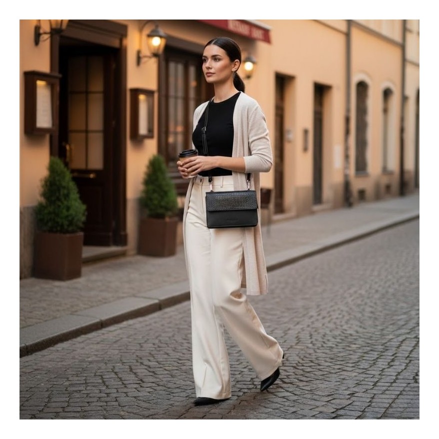 Mała skórzana torebka damska 2w1 czarna croco| Elegancka kopertówka i torebka na ramię – AY-21-CRBL