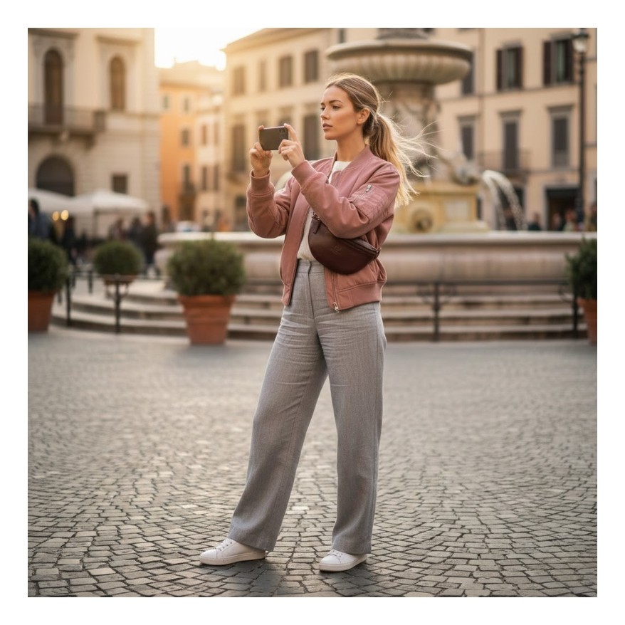 Saszetka damska skórzana nerka crossbody do ręki brązowa Paolo Peruzzi SL-05-BR