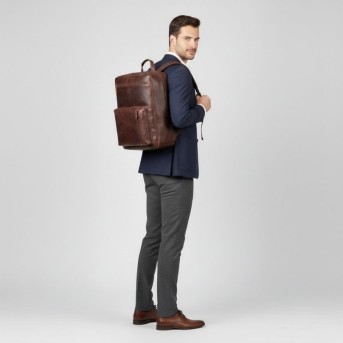 Plecak skórzany miejski do pracy premium na laptopa koniakowy Paolo Peruzzi AY-31-CG
