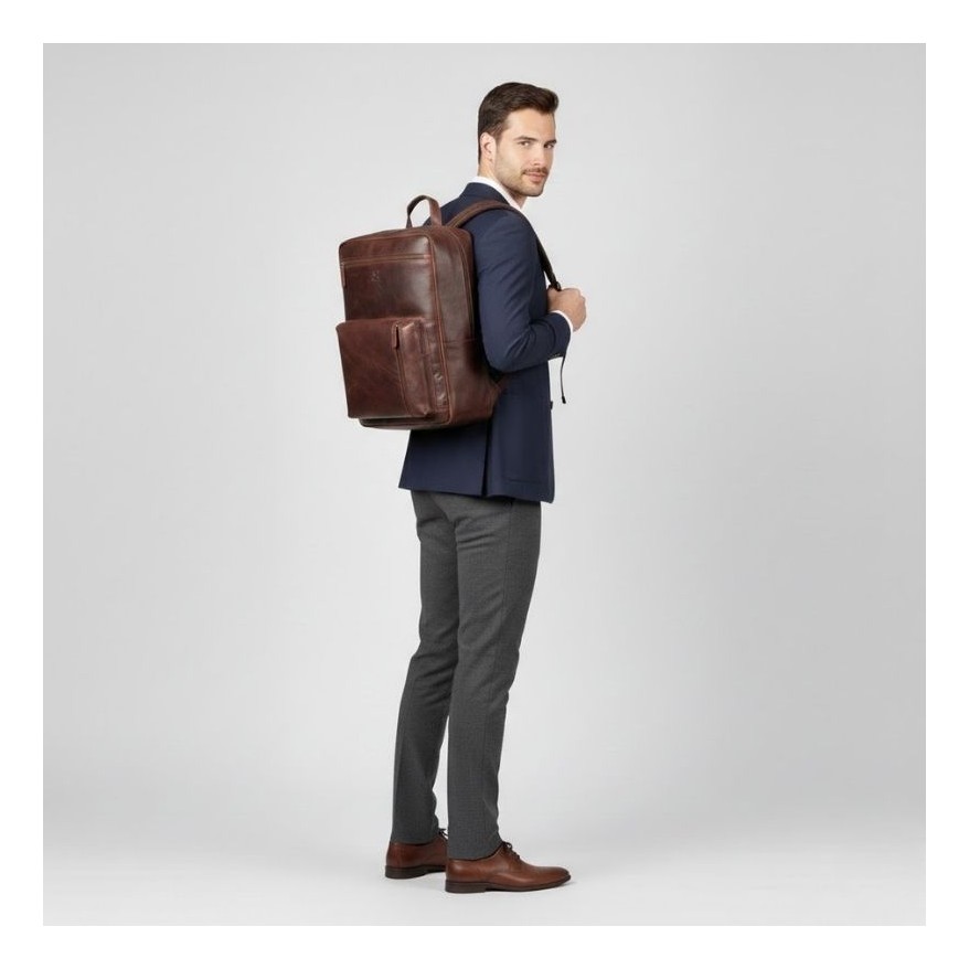Plecak skórzany miejski do pracy premium na laptopa koniakowy Paolo Peruzzi