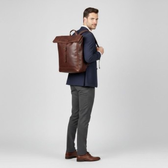 Plecak Roll Top Skórzany Vintage na Laptopa Koniakowy Unisex AY-32-CG | Miejski Styl