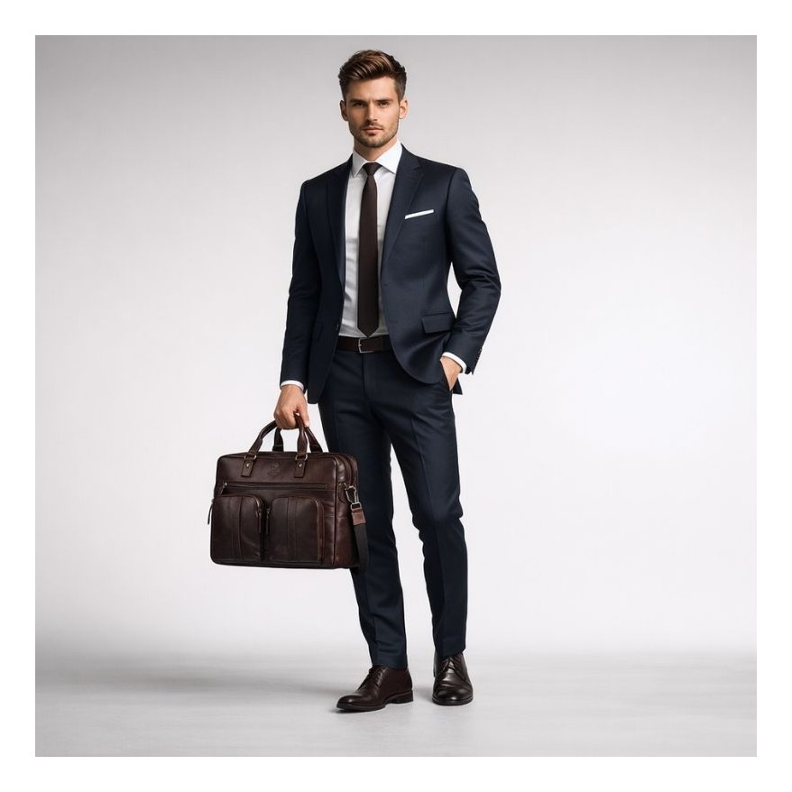 Skórzana torba na laptopa męska na dokumenty brązowa Paolo Peruzzi SL-01-BR