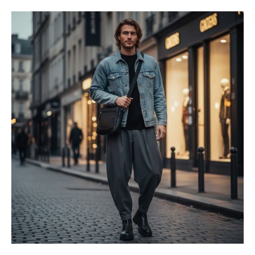 Saszetka męska skórzana na ramię listonoszka czarna Paolo Peruzzi AY-30-BL miejska